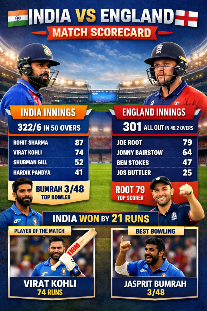 India National Cricket Team vs England Cricket Team Match Scorecard